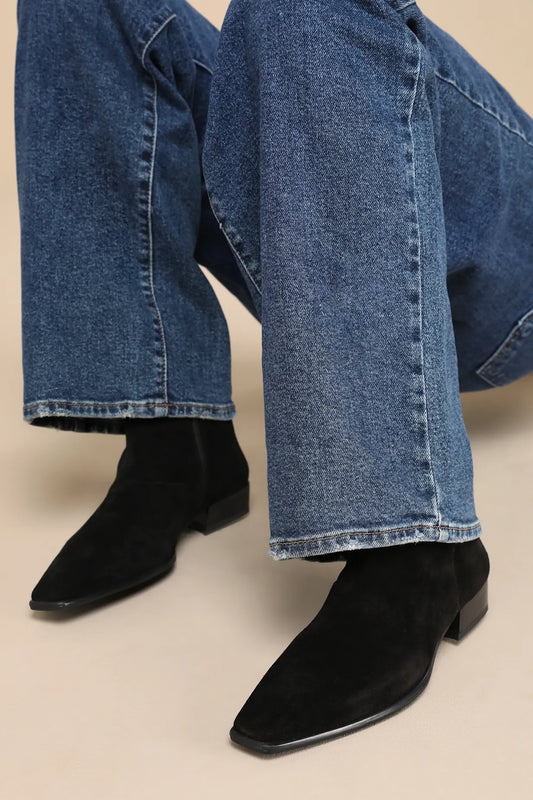 Hurtado-Black Suede Leather Ankle Boots